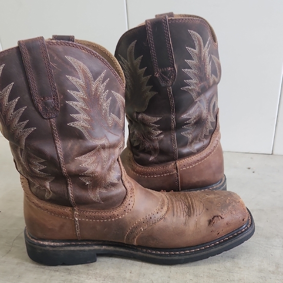 ARIAT QuickDraw Brown Leather Square Toe Pull On Western Boots Size 13D - Picture 7 of 8